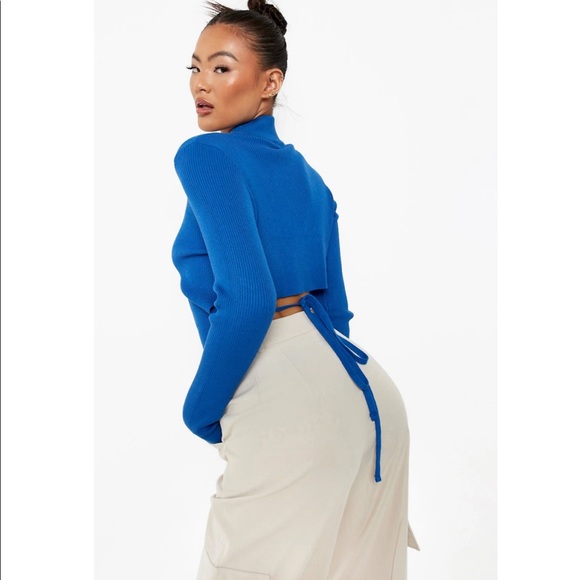Boohoo Tie Back Rib Knit Jumper - Picture 2 of 4
